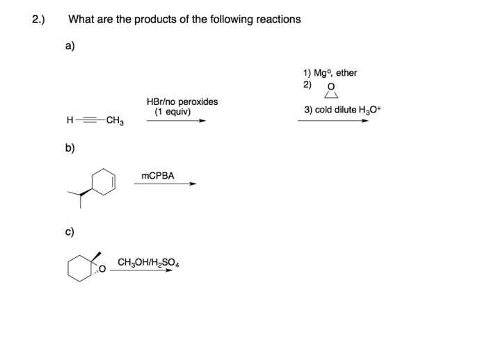 Give the products of the following reactions